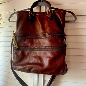 Fossil Explorer Brown Leather Fold Over Bag